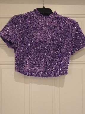 Q2 Purple Sequin Cropped Top